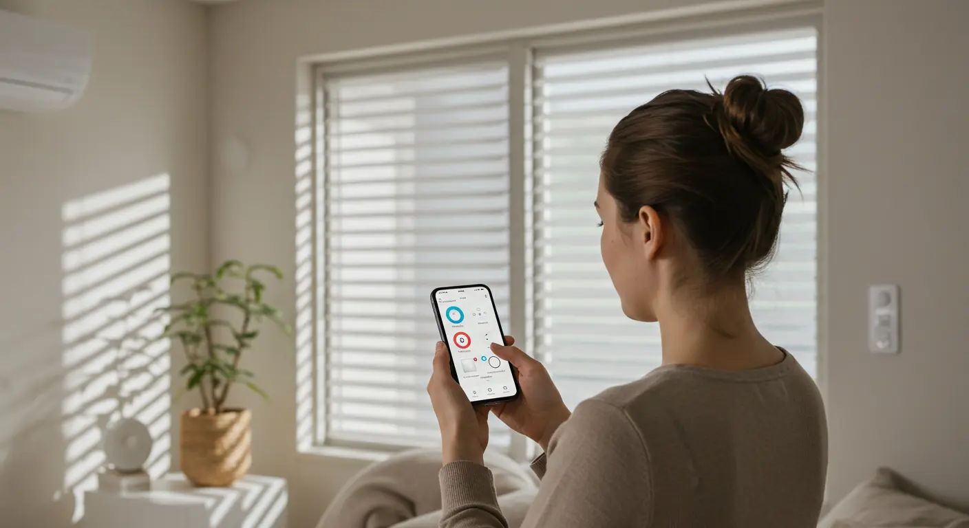 Automação centralizada por app em ambiente minimalista.
