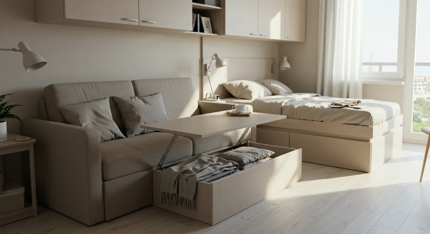 Móveis multifuncionais para apartamento minimalista