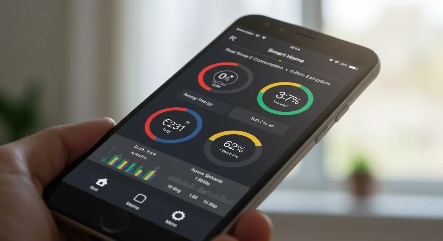 Smart home app displaying real-time energy consumption.
