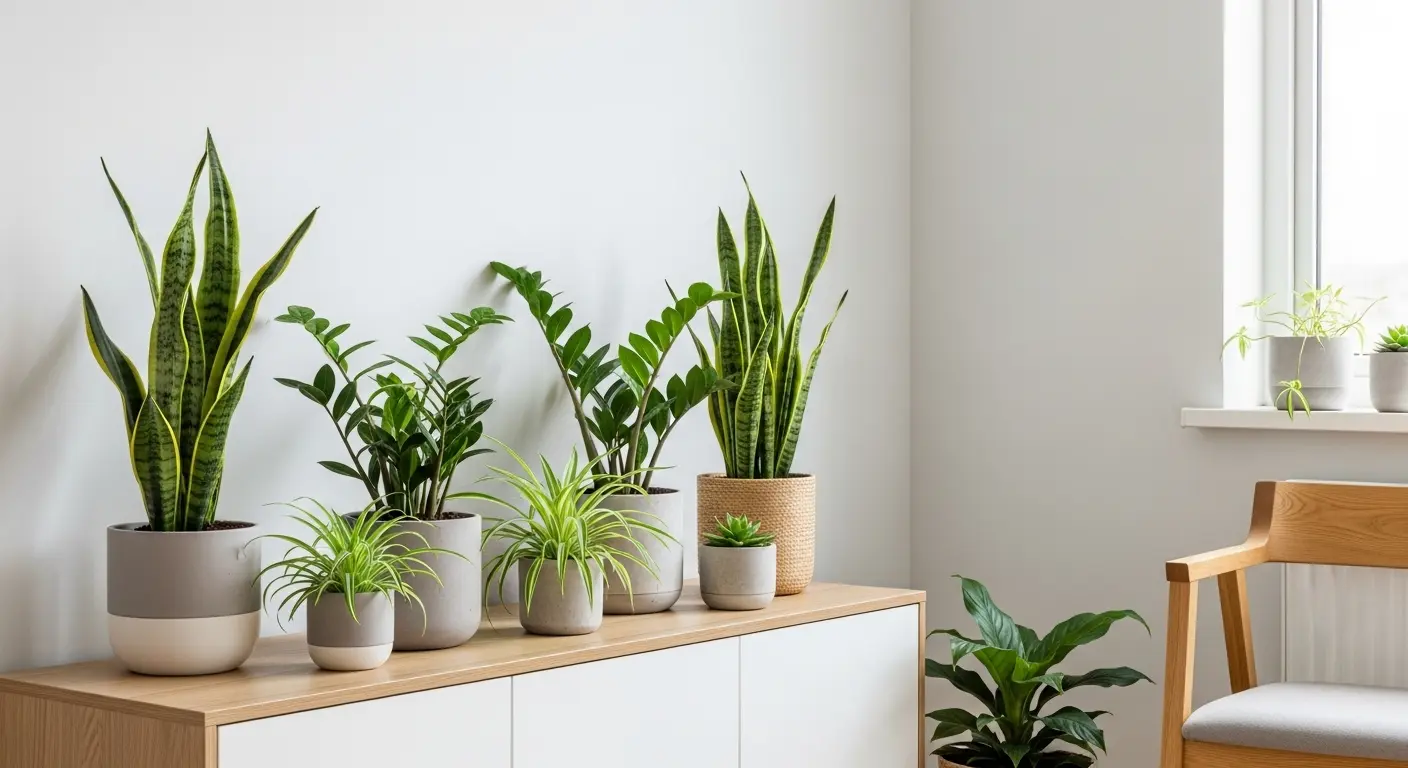 Air-purifying plants in minimalist decoration for small spaces
