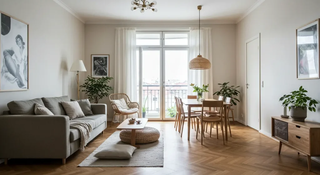 Calm and minimalist environment with natural materials and plants