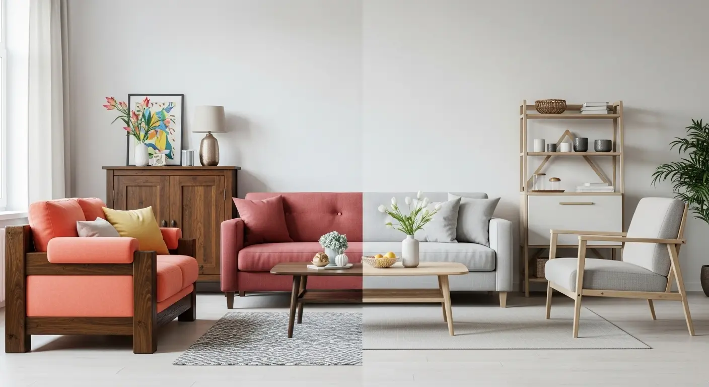 Comparison between excess colors and minimalist balance in decoration