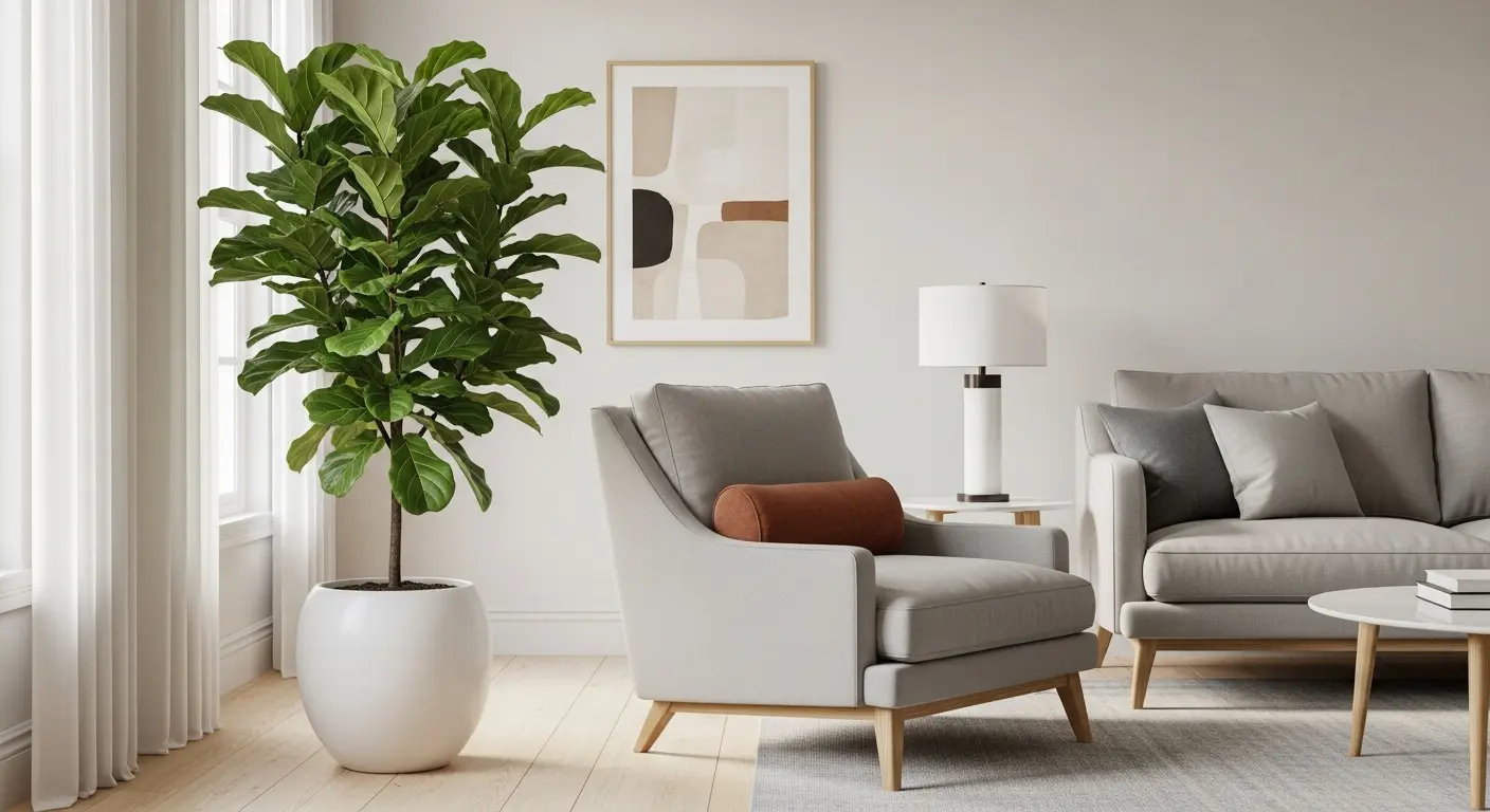 Minimalist decoration with a statement plant in a sustainable space