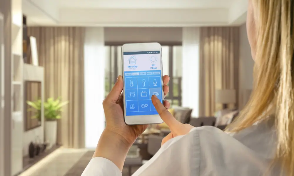 Minimalist and smart space: discreet technology, clean aesthetics.
