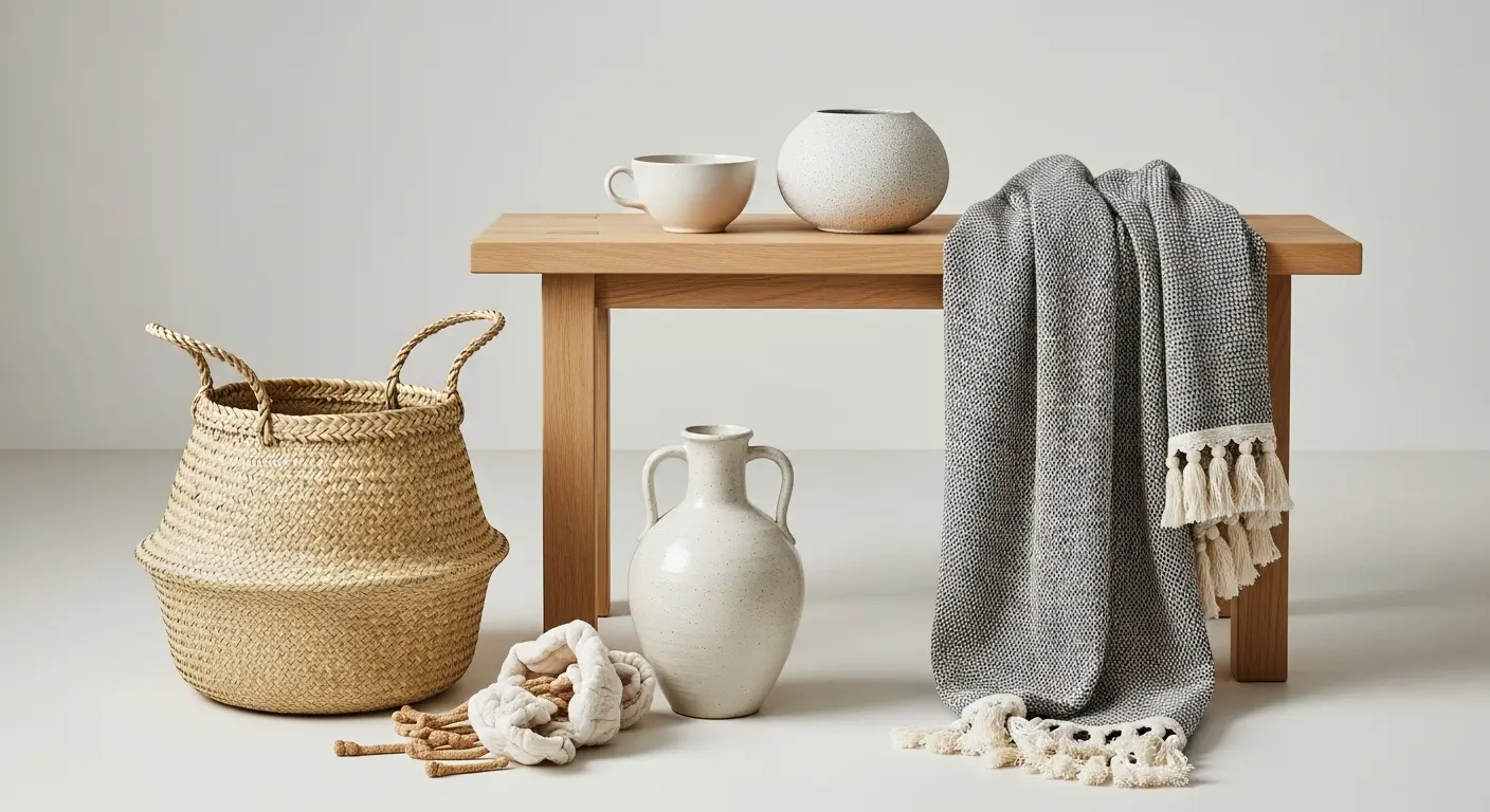 Peças artesanais sustentáveis na decoração minimalista boho