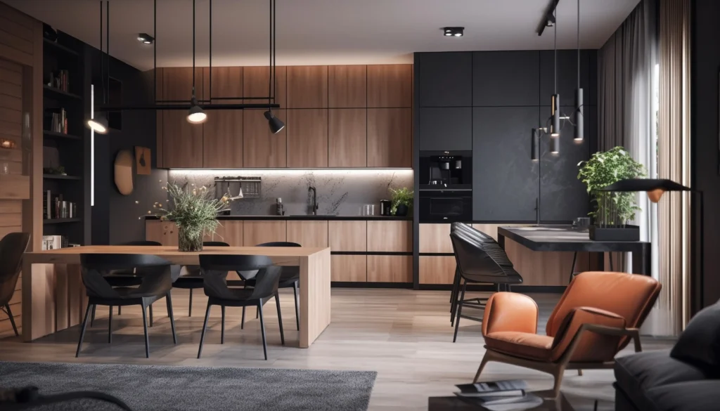 Clean space with discreet smart devices and minimalist decor.