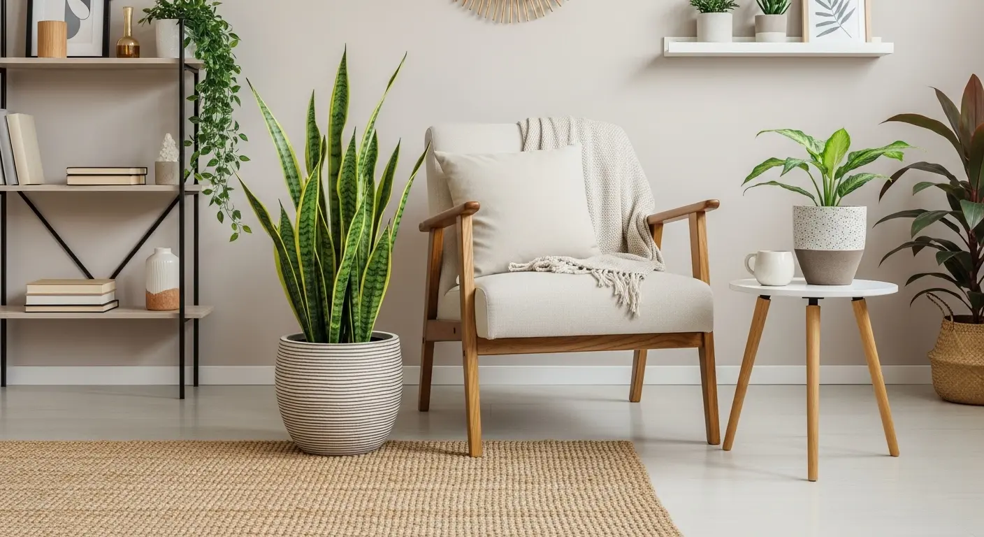 Integration of plants and natural materials in minimalist sustainable decoration