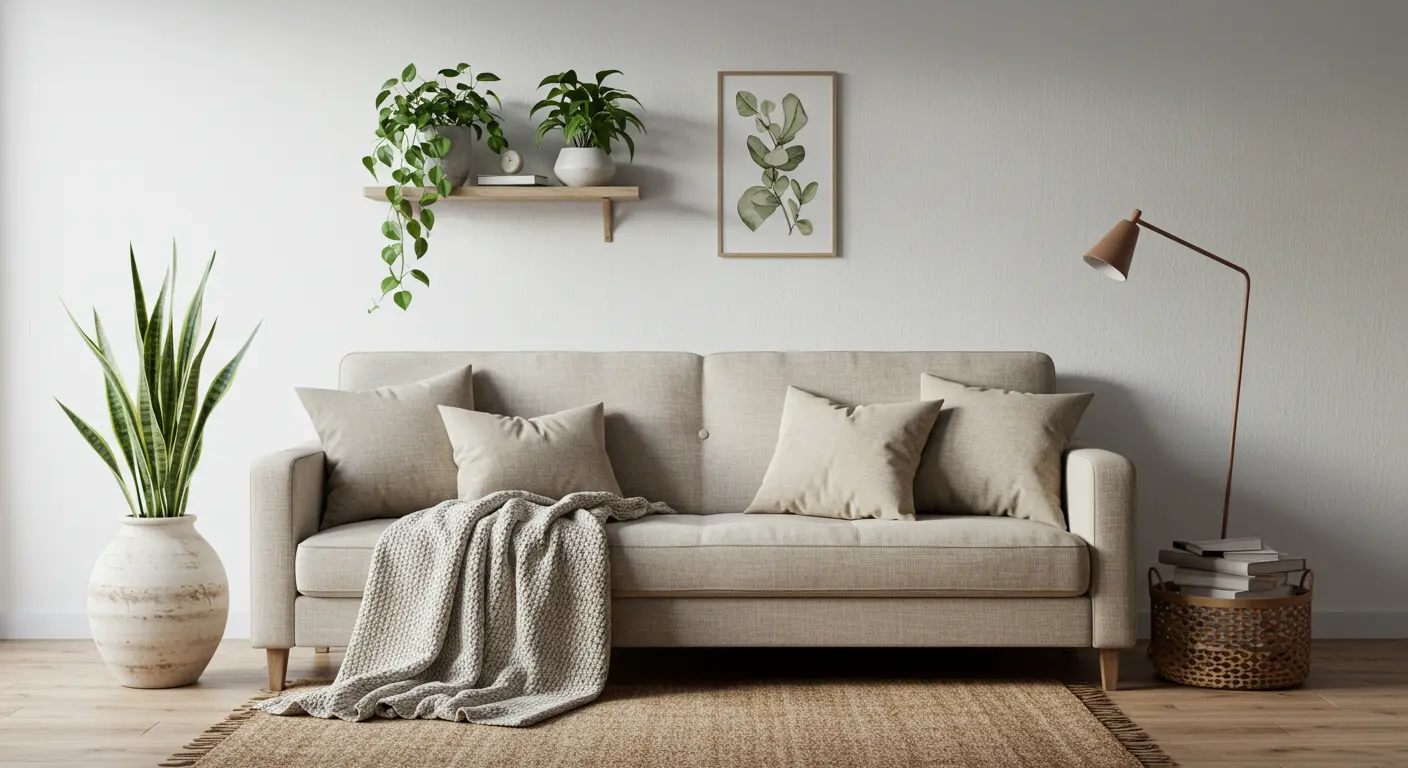 Balanced distribution of plants in a minimalist environment with neutral tones
