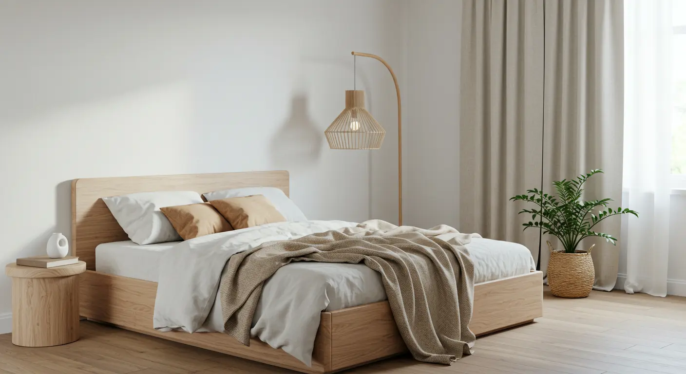 Minimalist bedroom with a neutral palette and cozy textures