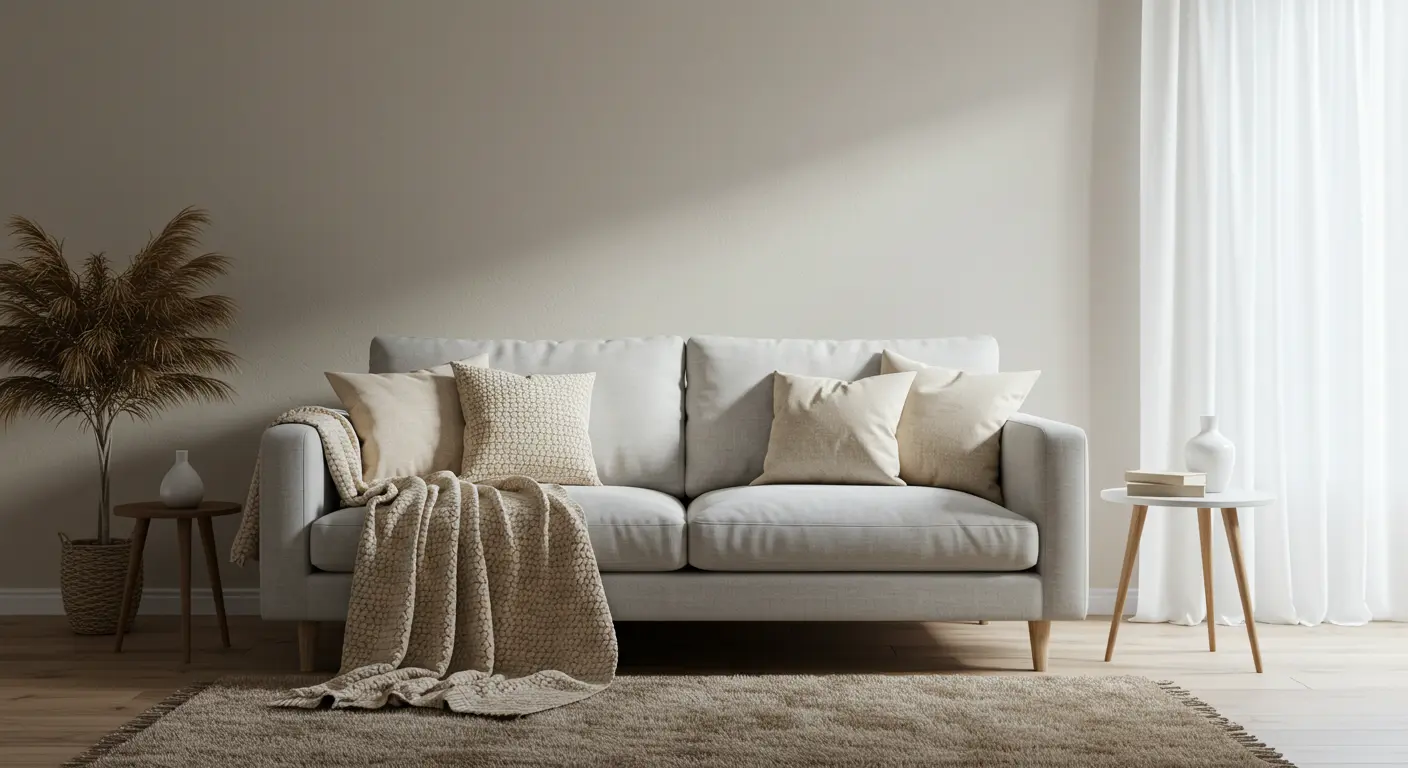 Cozy minimalist living room with overlapping neutral tones