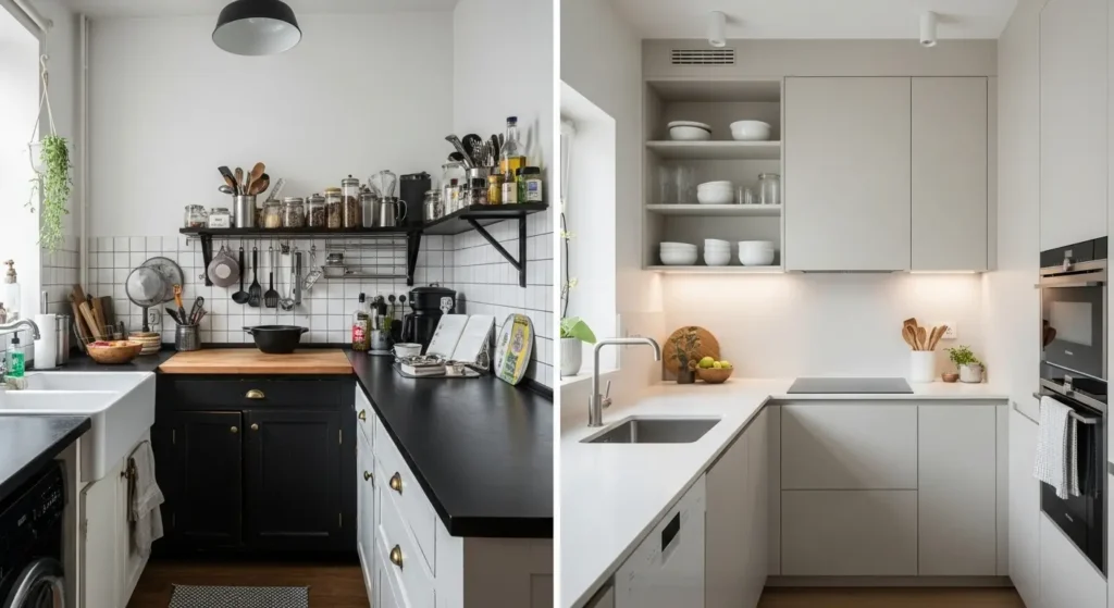 Small kitchen before and after minimalist organization