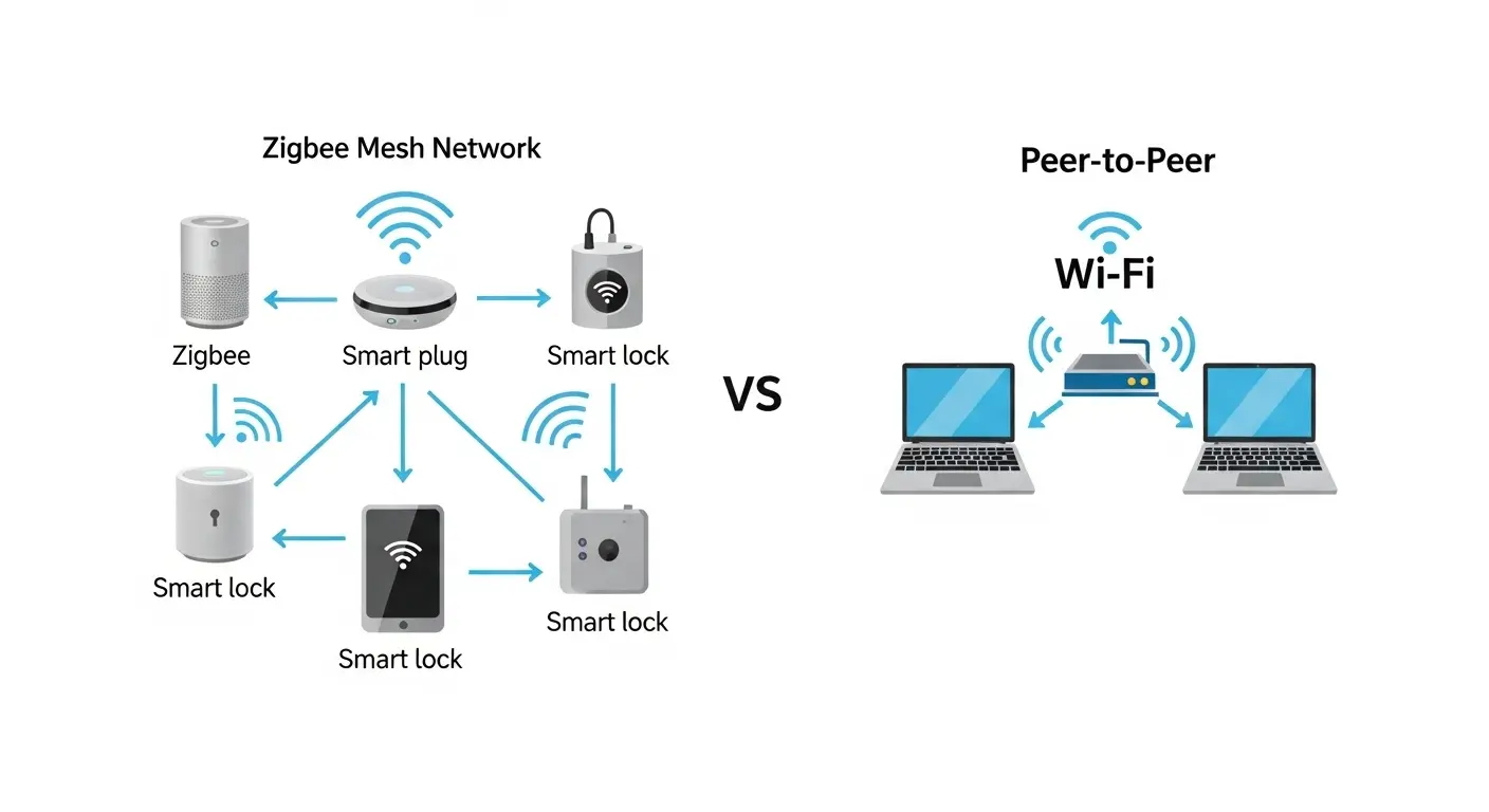 Difference between Zigbee and Wi-Fi network architecture in home automation