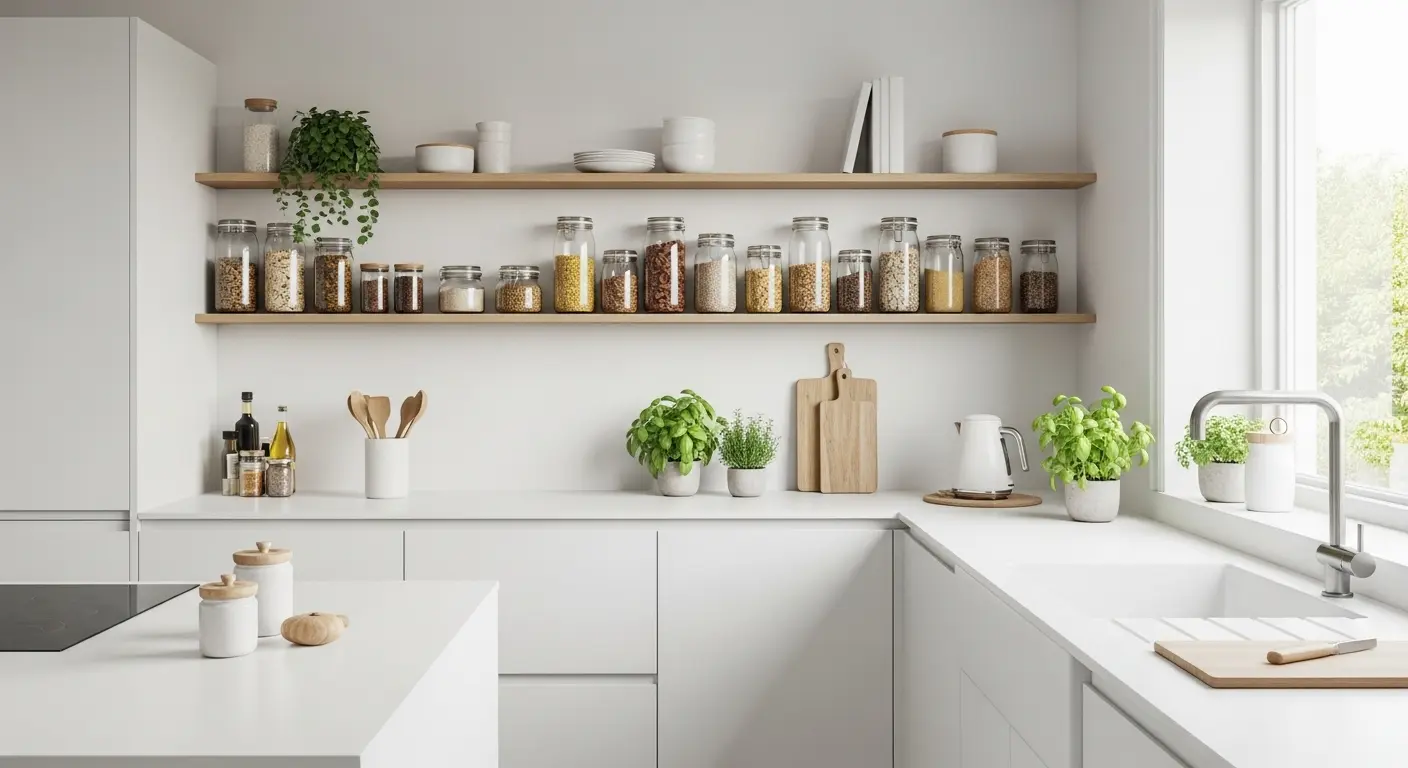 Functional decoration in a small minimalist kitchen