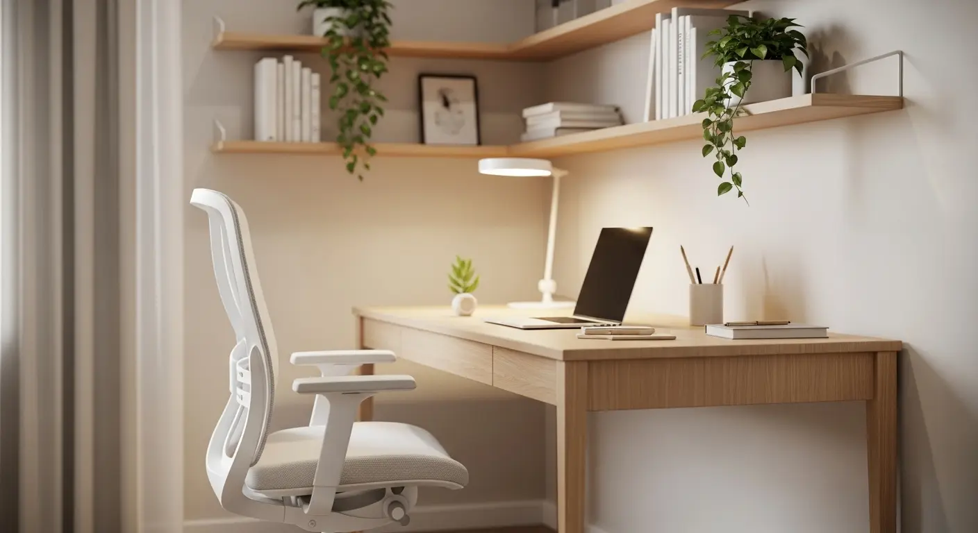 Small home office with minimalist decor and focus on functionality
