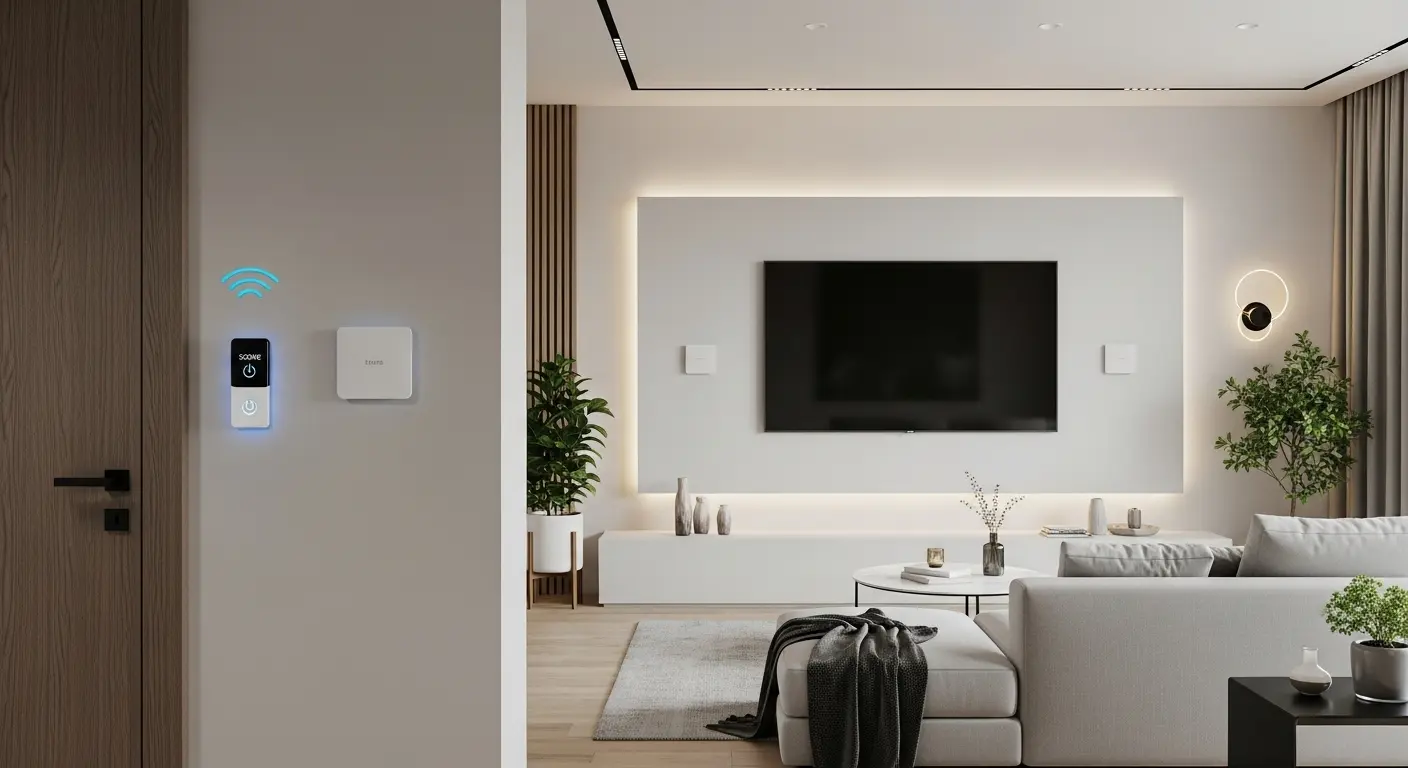 Zigbee devices discreetly integrated into a minimalist environment.