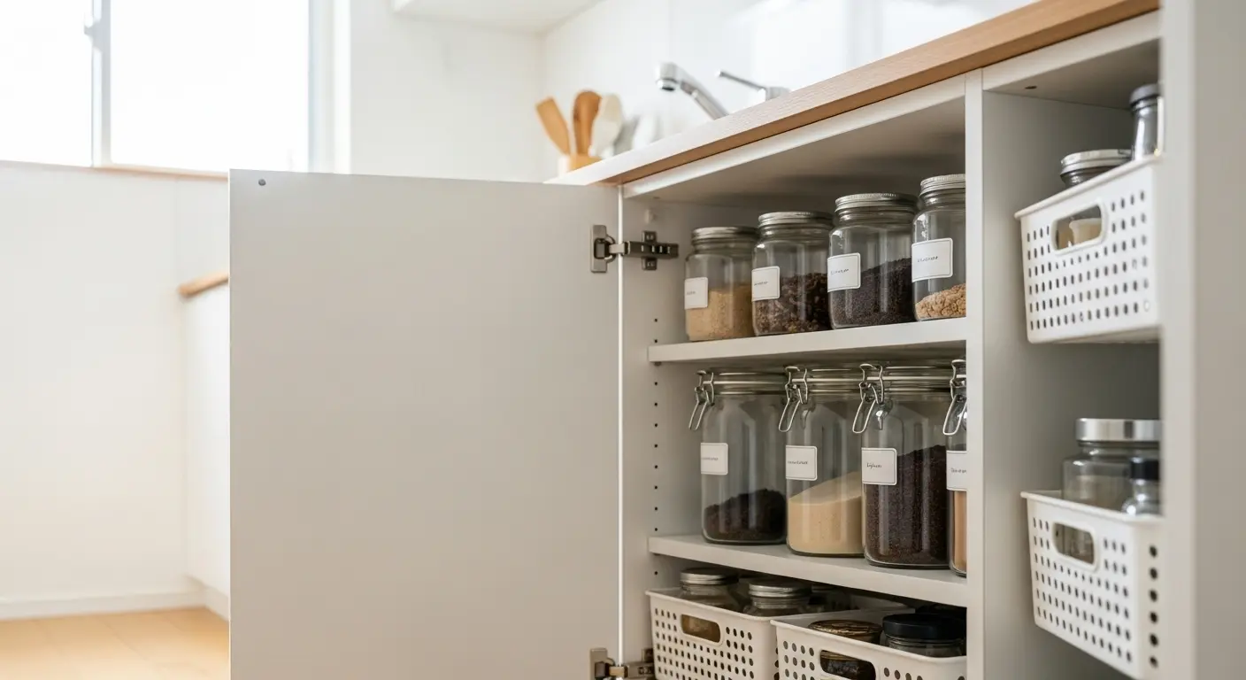 Minimalist organization in a small kitchen with optimized cabinets