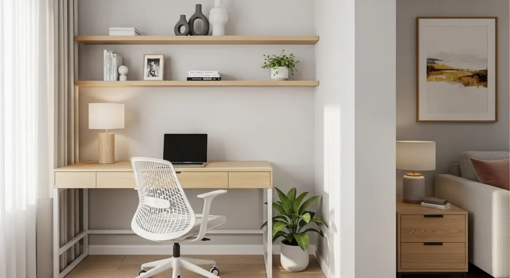 Small home office with minimalist and functional decor