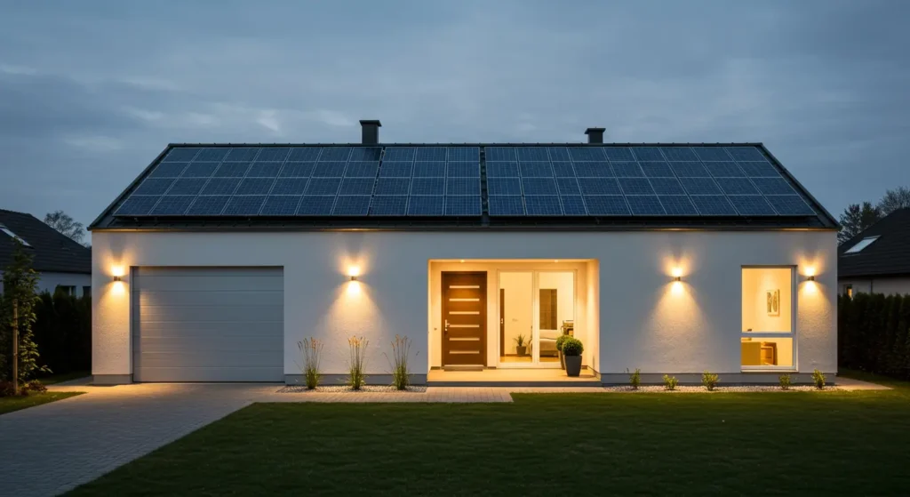 Smart and sustainable home with minimalist design.