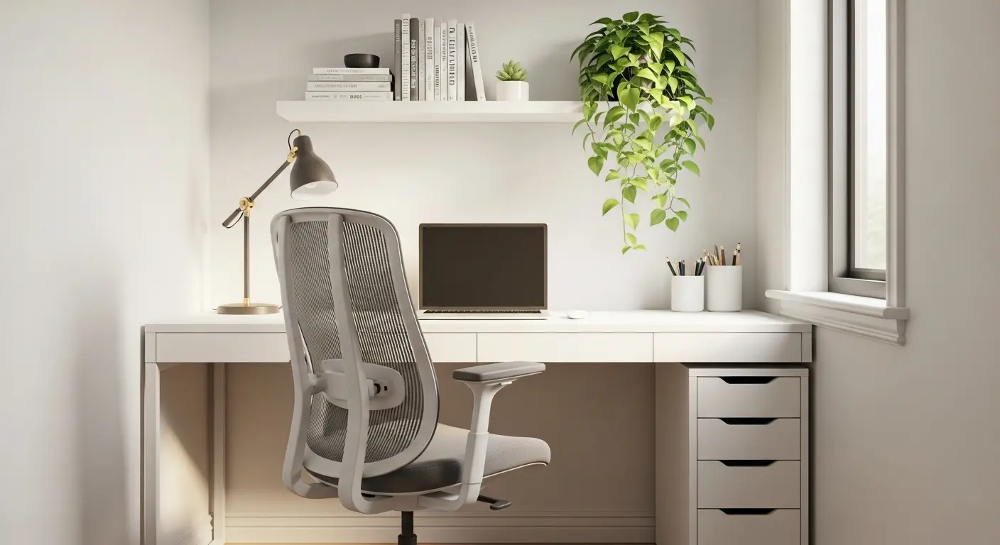 Minimalist home office in a small, organized, and quiet space