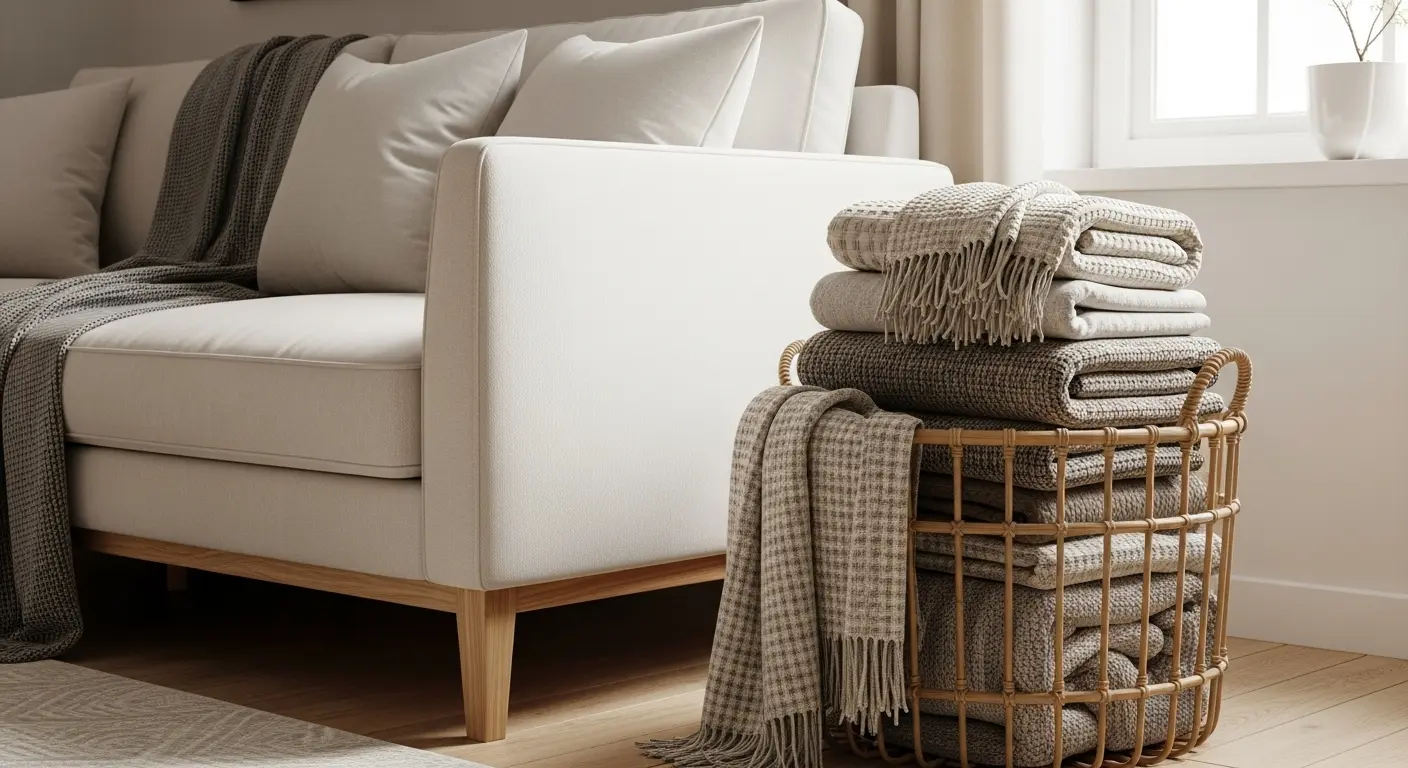 Cesto decorativo com mantas organizadas