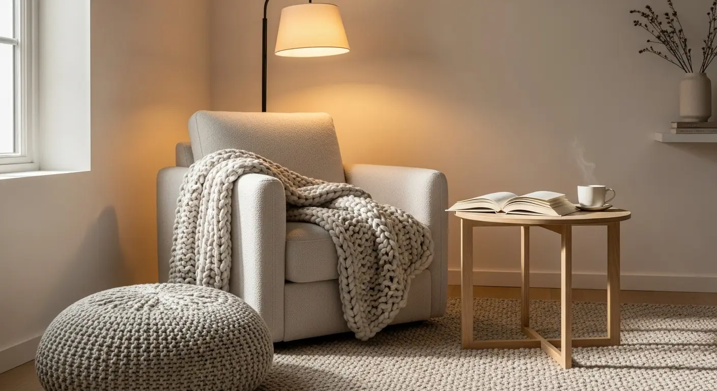 Espaço de pausa minimalista com conforto e simplicidade