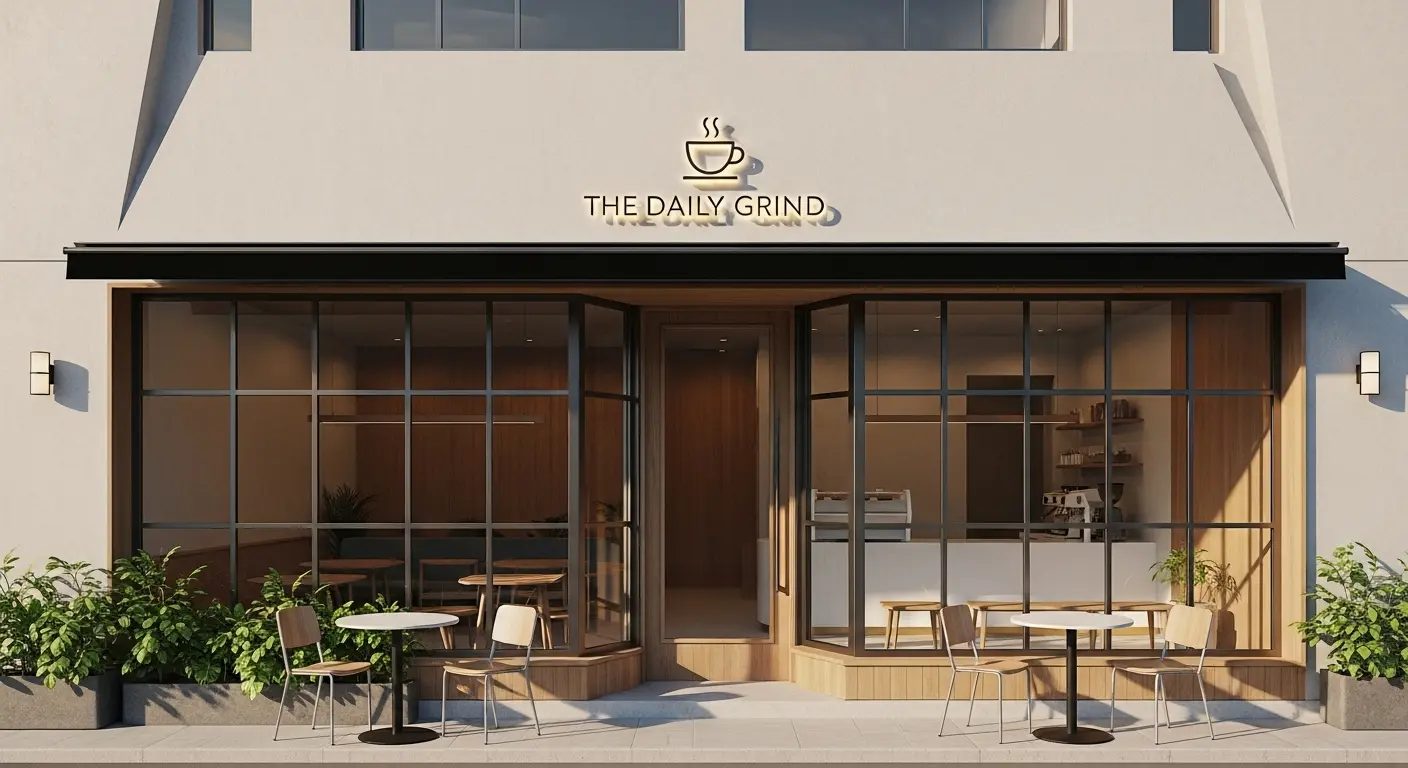 Inspiring and welcoming minimalist coffee shop facade