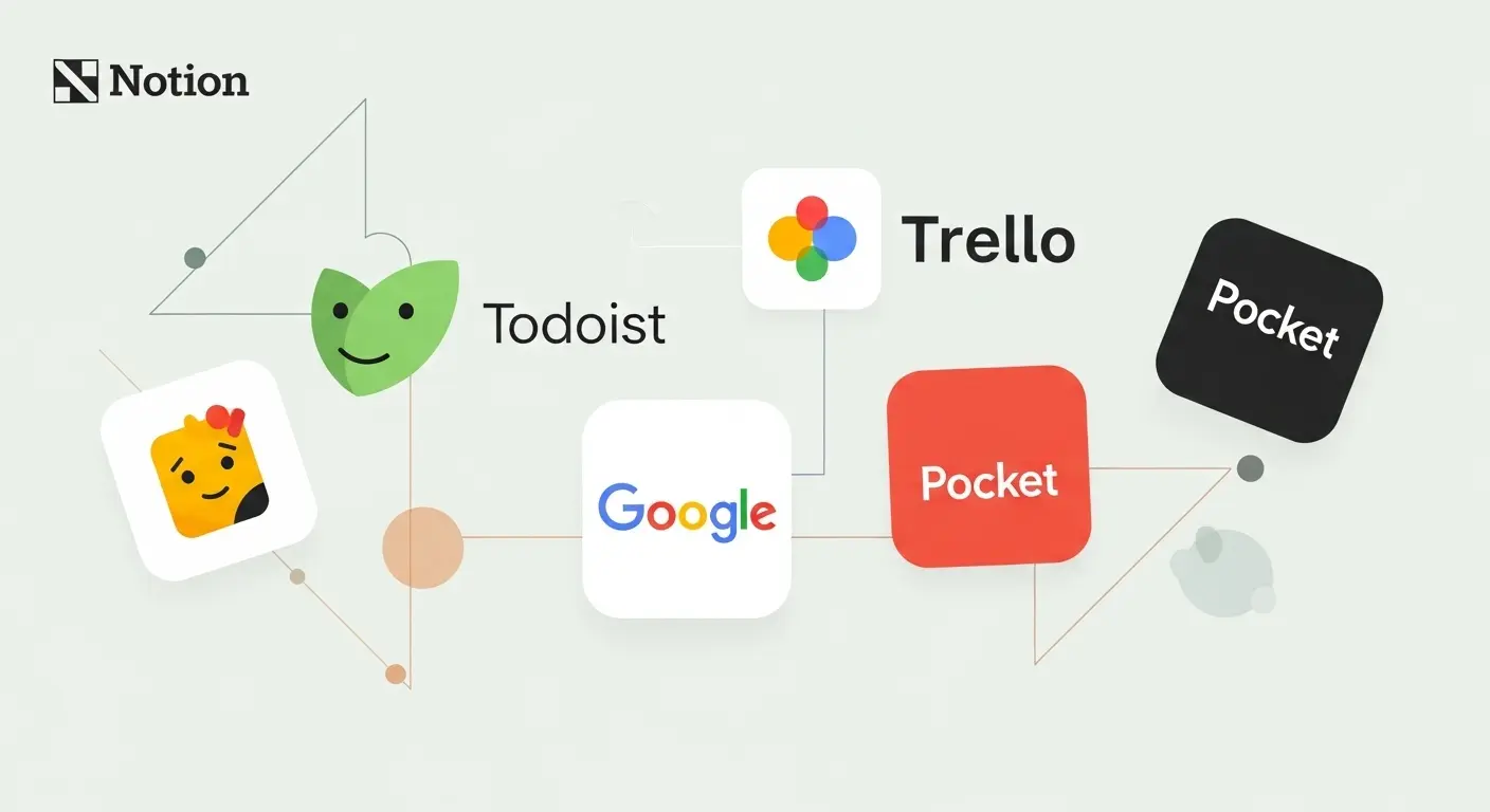 Aplicativos minimalistas como Notion, Todoist e Trello para organização digital.