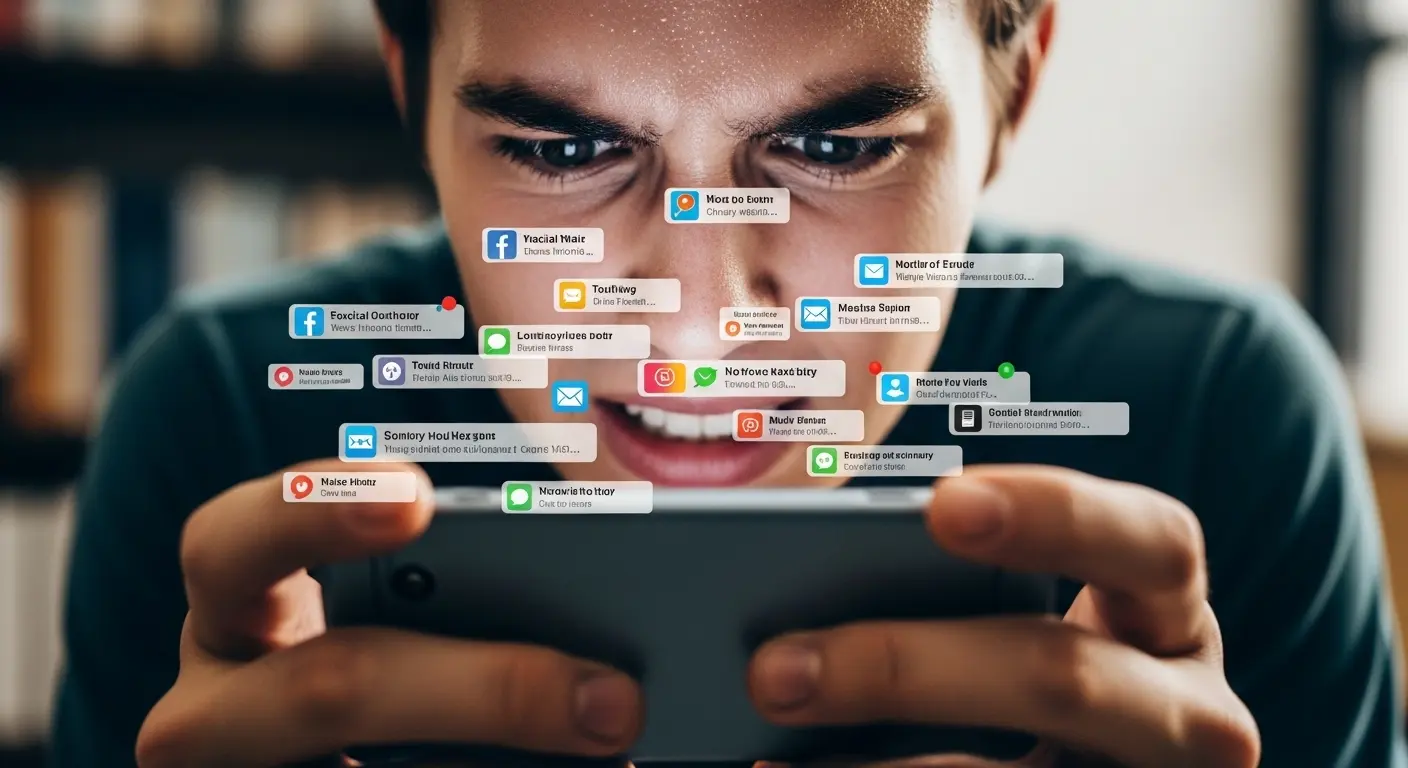 Sobrecarga digital e estresse causado por excesso de notificações.