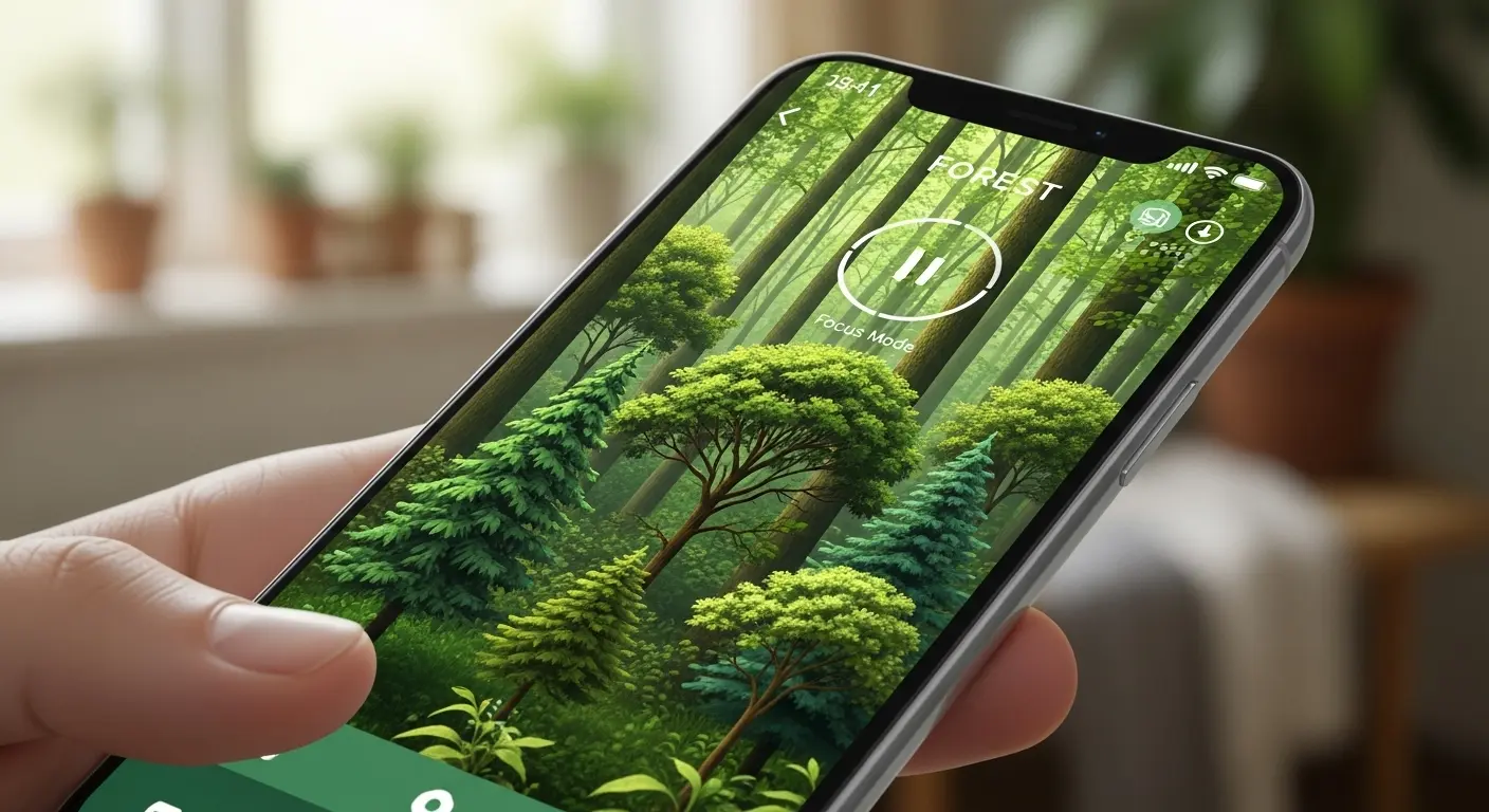 Aplicativo Forest ajudando a reduzir o uso automático das redes sociais.